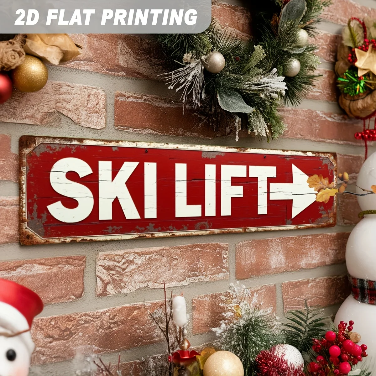 CIFBUY Vintage Ski Lift Direction Aluminum Wall Art Rectangular Metal Sign Waterproof Wear Resistant Home Entryway Cabin Winter