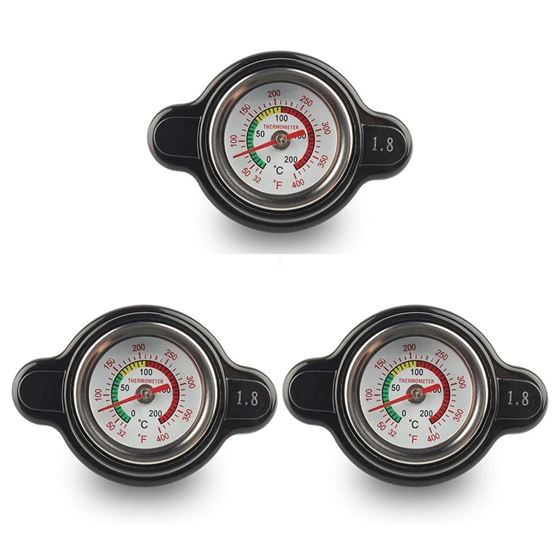 3X High Pressure Radiator Cap With Temperature Gauge, 1.8 Bar Radiator Cap 25.6Psi For Honda, Kawasaki, Suzuki, Yamaha