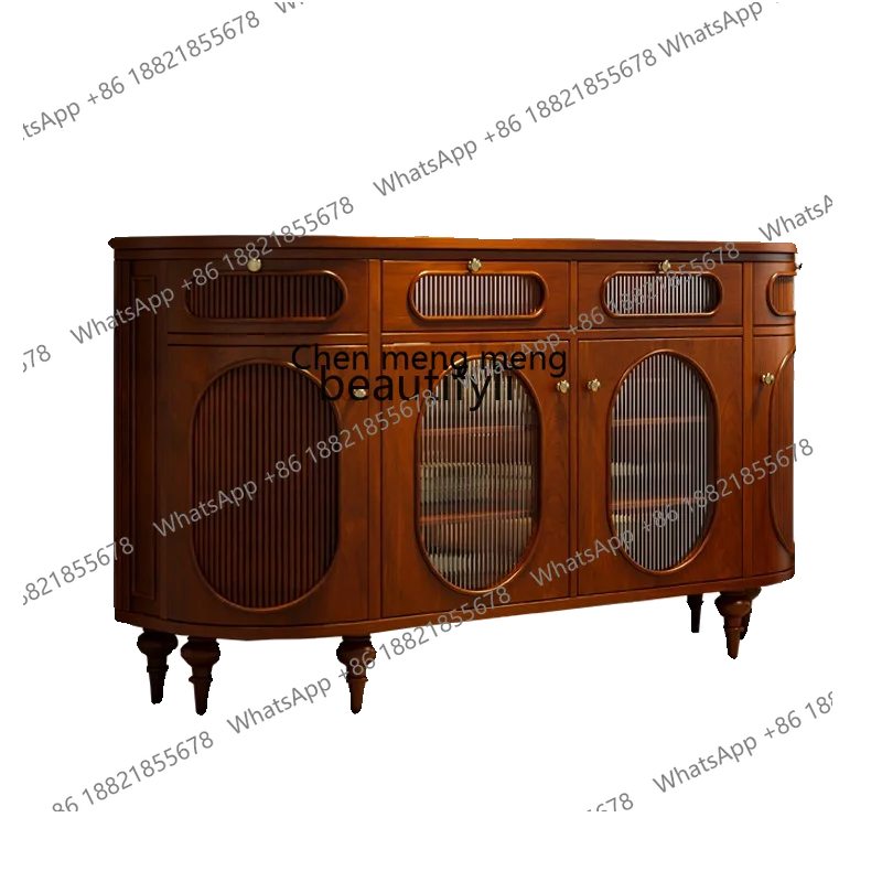 

X Chinese Ancient Style Sideboard Cabinet French Wood Color Entrance Cabinet Solid Wood Home Curio Cabinet Retro Arc Storage