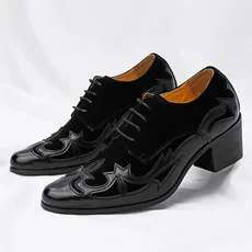 

New Style Dance High Heels, Fashion Embroidered Cuban Western-style Leather Shoes, Men'sLace-upCasual Brogues PointedToeStylish