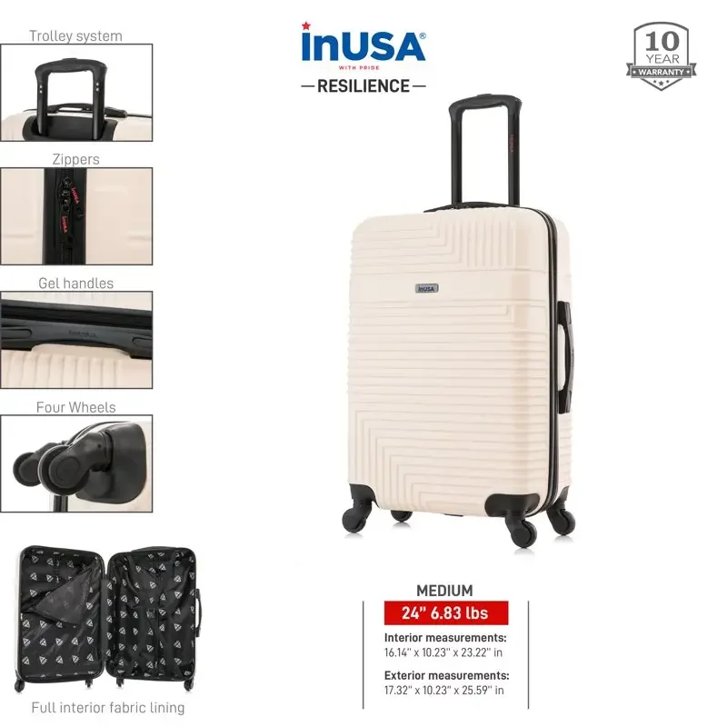 New Luggage Stylish & Lightweight Hardside 24 inch Sand Resilience Spinner Luggage