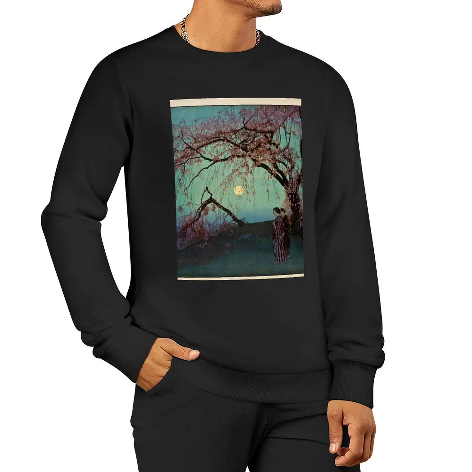 

Kumoi Zakura, by Hiroshi Yoshida Pullover Hoodie korean clothes autumn graphic t shirts men hooded sweatshirt for men