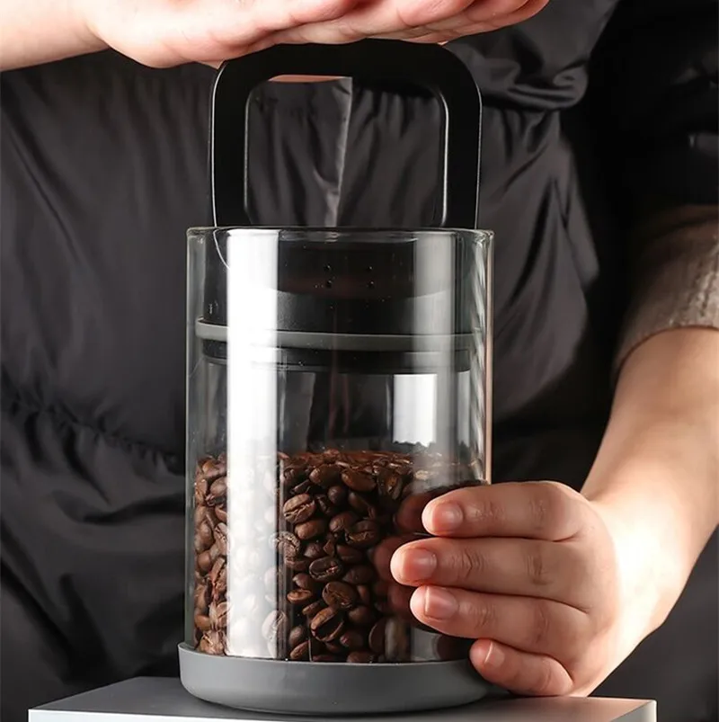 2PCS Vacuum Sealed Glass Storage Jar Food Grade Airtight Container for Coffee Bean Fresh Preservation