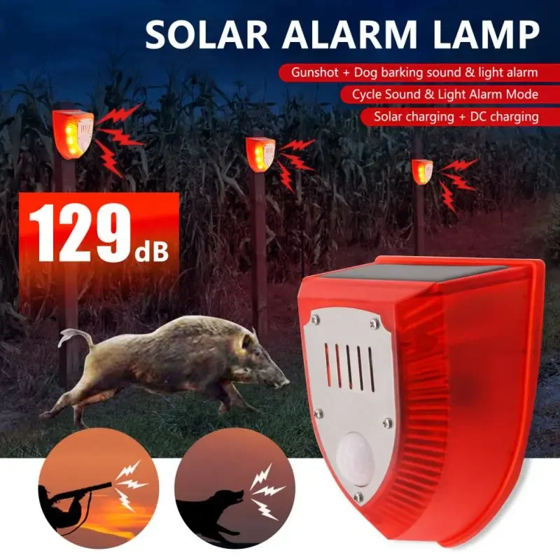 

Sound and Light Alarm Motion Sensor, Polycrystalline Solar Panel, Outdoor Solar Siren, Dog Barking, Waterproof Alarm, 5V, 80mAh