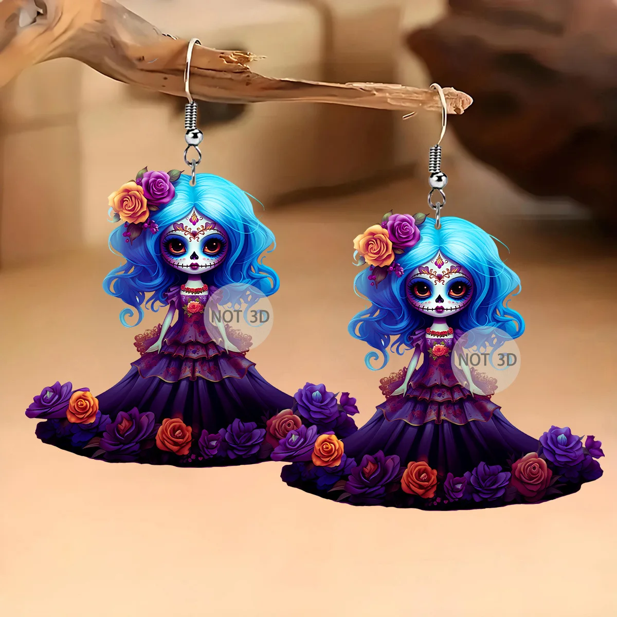 WLP Fashion Unique Gothic Acrylic Halloween & Day of the Dead Earrings for Women Kids Creative Doll Bride Personality Earring