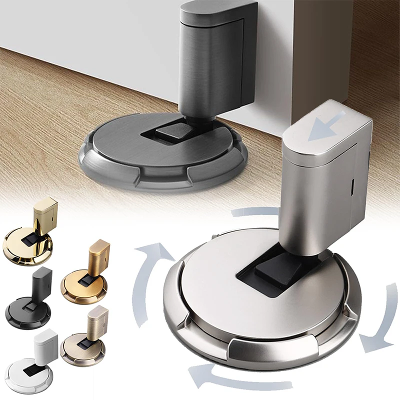 Magnetic AlloyDoor Stopper Mechanical Floor Door Stopper Punch-Free Silent Floor Door Stop Adjustable No Drilling