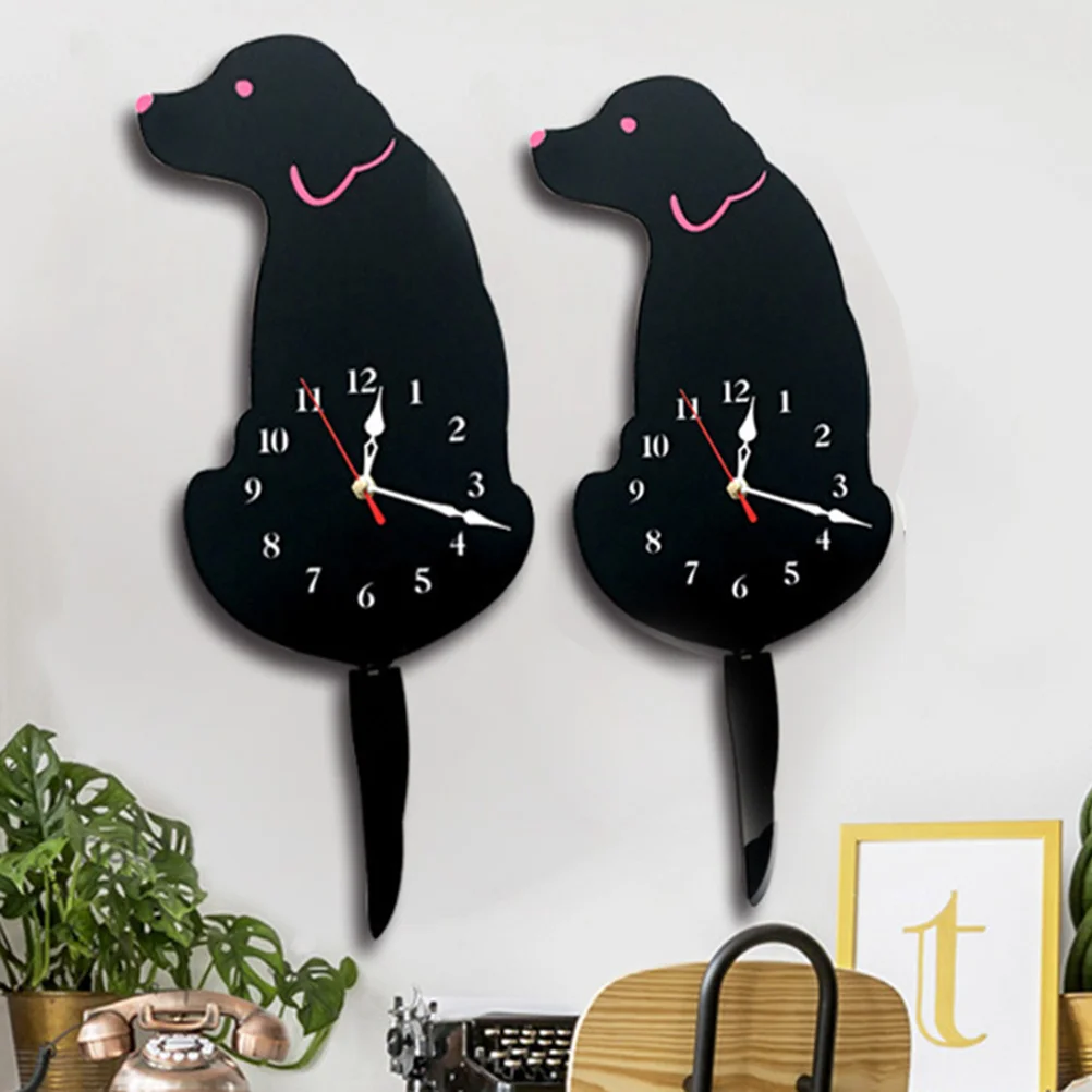

Creative Acrylic Wall Clock Cartoon Tail Wagging Labrador Dog Pattern Lovely Bracket Clock for Room Kitchen Bedroom