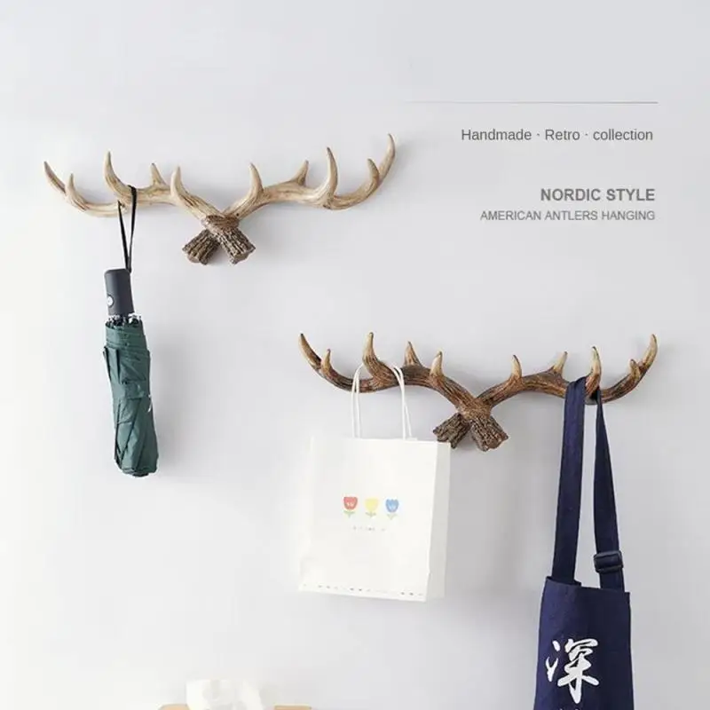 Hangers Retro Antler Wall Hanging Coat Hook Creative Clothing Storage Hallway Wall Decorative Key Hook