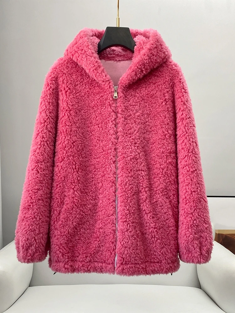 

PUDI Lady Real Wool Fur Coat With Cute Hood Winter Warm Women New Fashion Design Jacket CT323