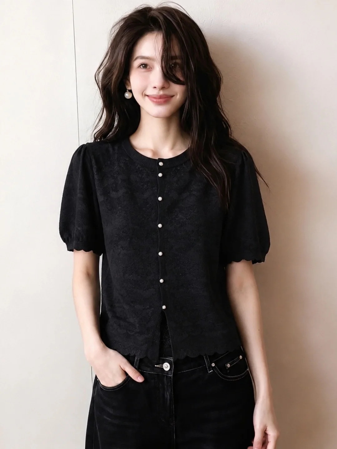Summer Ice Silk Knitted Top Short Sleeve Comfortable Commute Single Button Elegant  Korean Style Straight Cut Silk Shirt