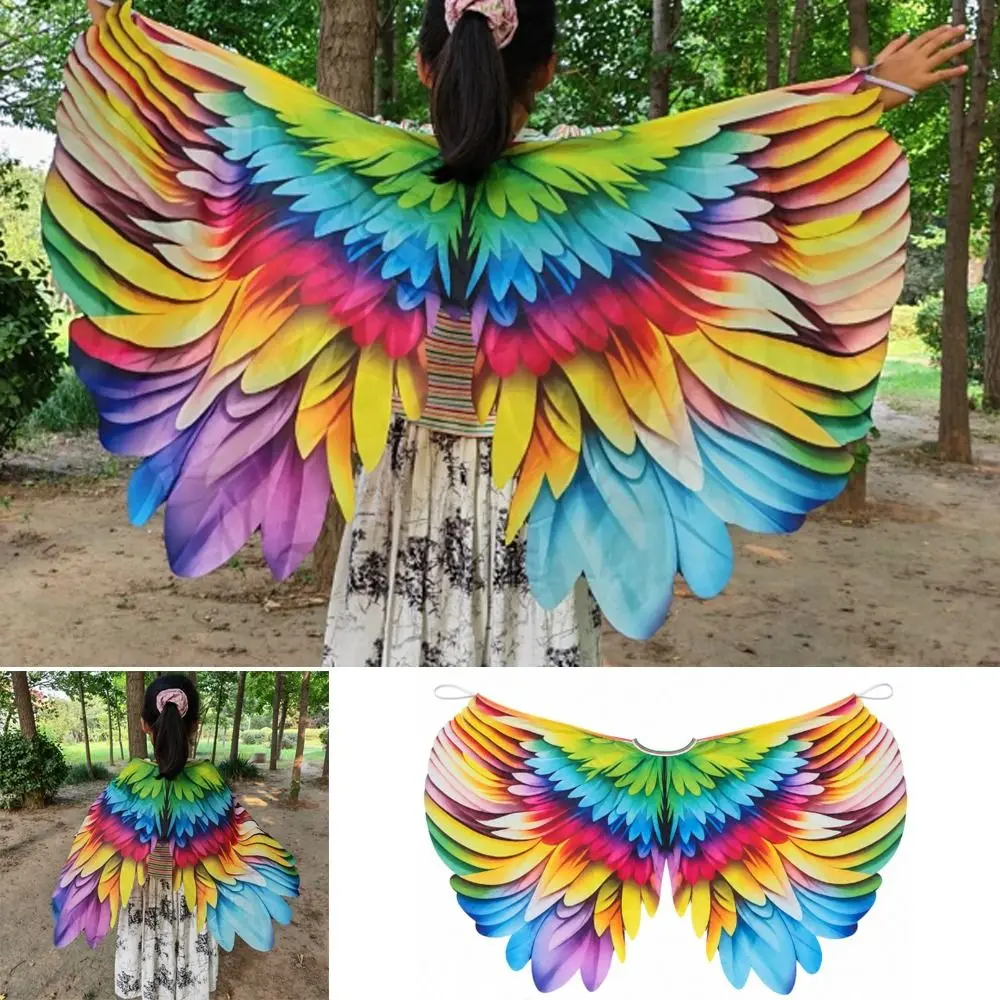 Polyester Rainbow Wing Cape Rainbow Pattern Bird Feather Print Costume Cape Colorful Style Lightweight Fabric Bird Wing Cape
