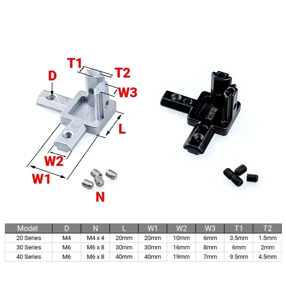 10Pcs Three Way Hidden Corner End Angle Bracket Connectors with Set Screws for 2020 3030 4040 V-Slot Aluminum Extrusion Profile