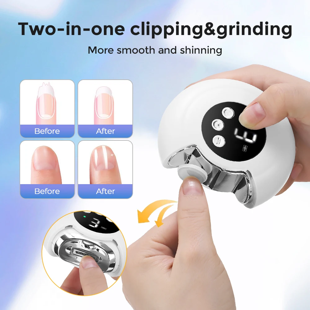 Electric Nail Clipper Automatic Manicure Trimmer Circular 360° Rotating 3-speed Adjustment Clipping And Grinding Nail Grinder