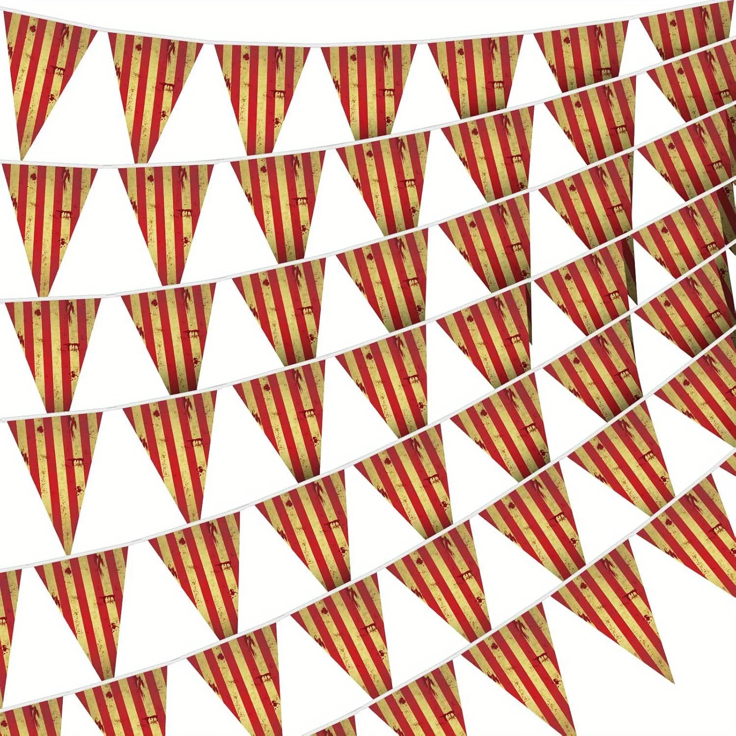 

50pcs a set Halloween Red and White Striped String Flag Banner, Circus Decor Striped Pennant Banner Triangle Bunting Flags