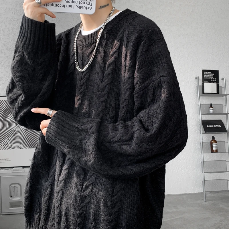 M-XXXXXXXXL Plus Size Mens Jumpers Crew Neck Loose Fit Heavy Knitted Soft Winter Pullover Sweaters Plain Color Long Sleeve Top