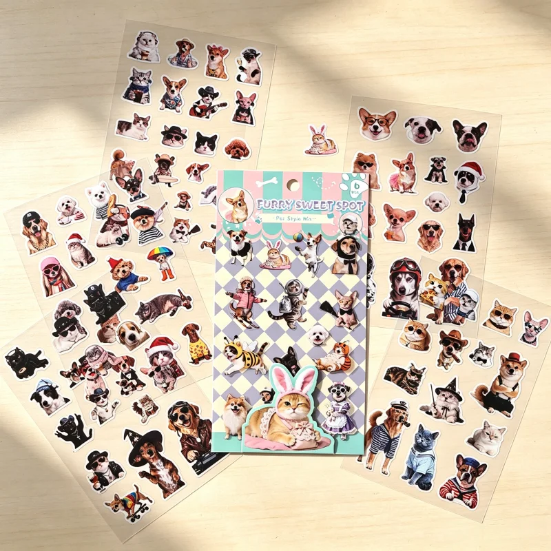 6sheets/pack Cute Pet Stickers Waterproof PET with Cute Sweet Collection for Hand Account Decor DIY Journals Scrapbooks