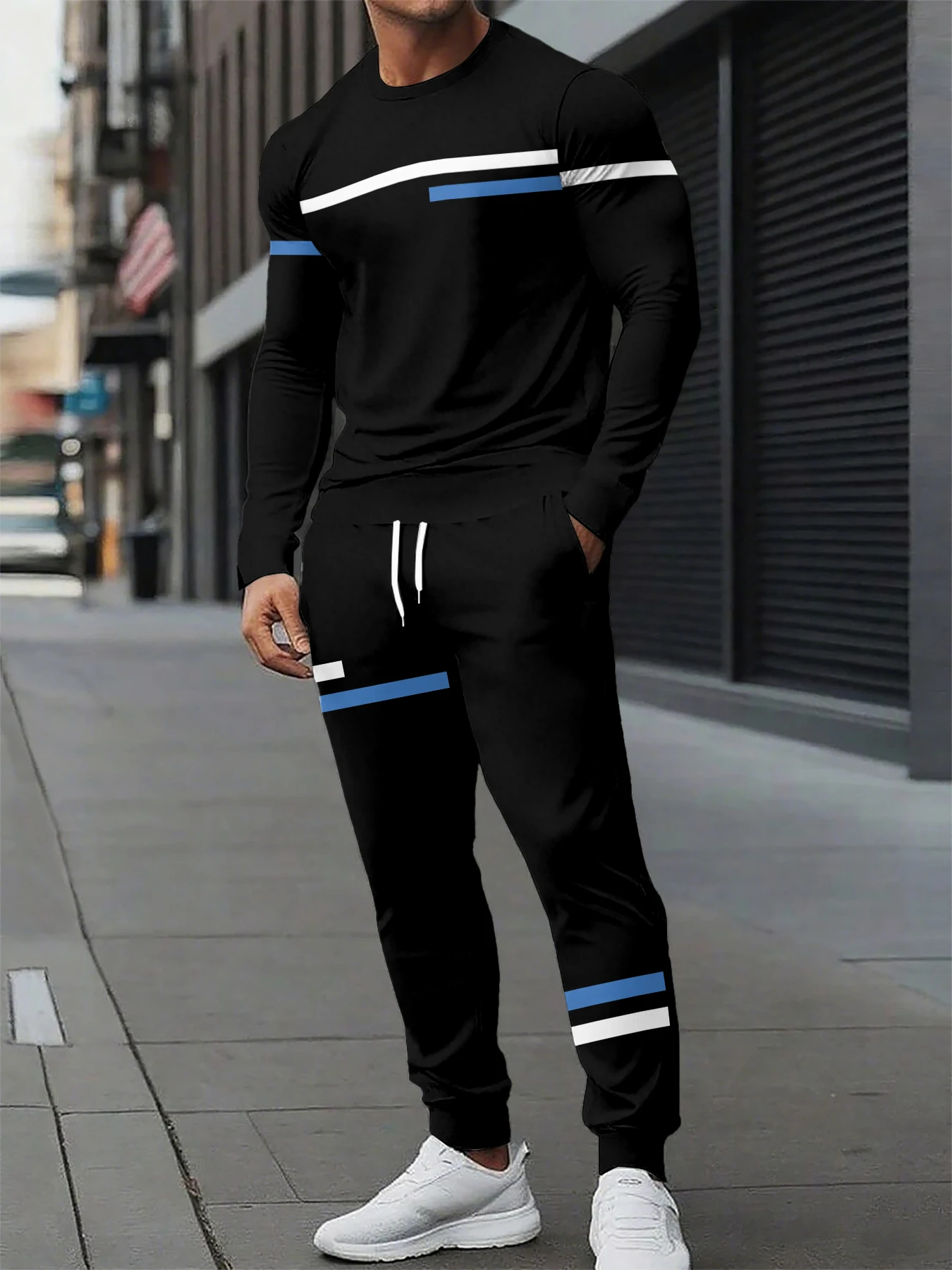 

New men's striped printed breathable and comfortable round neck T-shirt and pants set for summer outdoor leisure