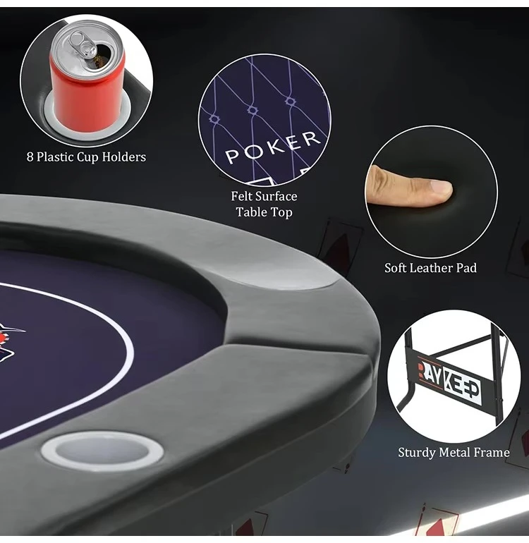 Wholesale Modern 8-Player Oval Folding Texas Poker Table Melamine Top Custom Blackjack Mahjong Gambling Set Eco-Friendly Factory