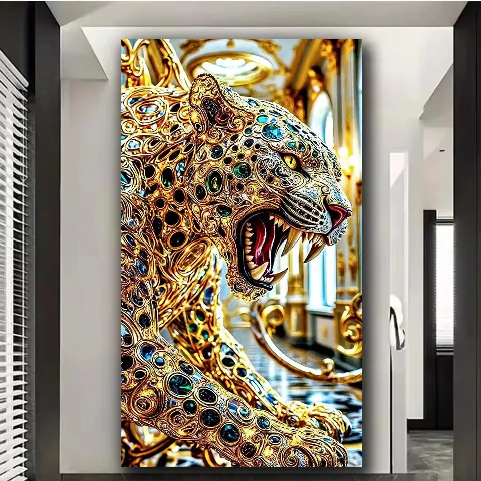 Golden Black Leopard Diy Diamond Painting Kits for Adults,Full Diamond Art Kits DIY Crystal Picture Animal for Home Wall Decor