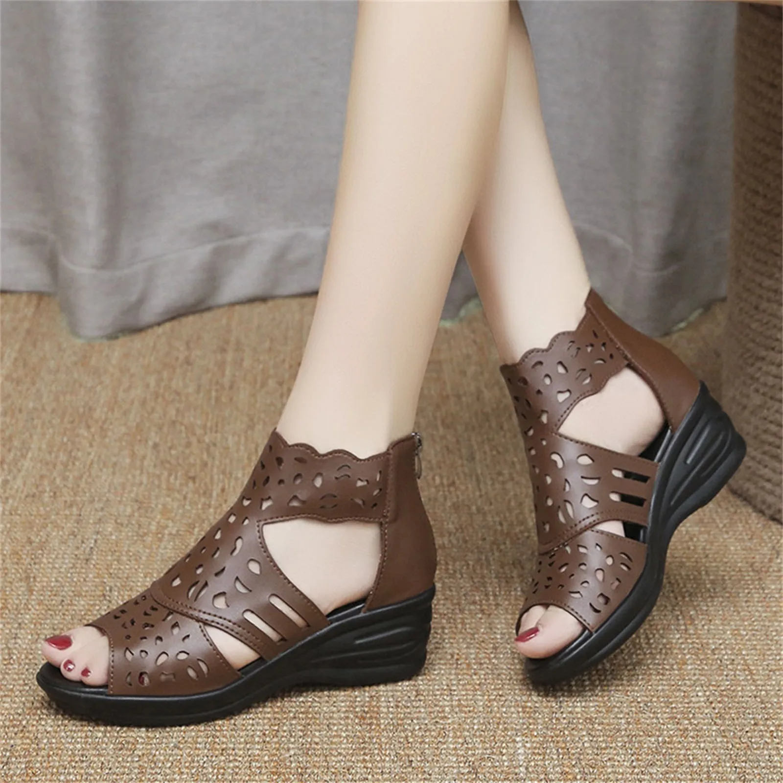 

Soft Leather Roman Sandals Women 2024 Summer New Soft Sole Outwear Women's Wedge Shoes Fashion Casual Designer Shoe Ladies