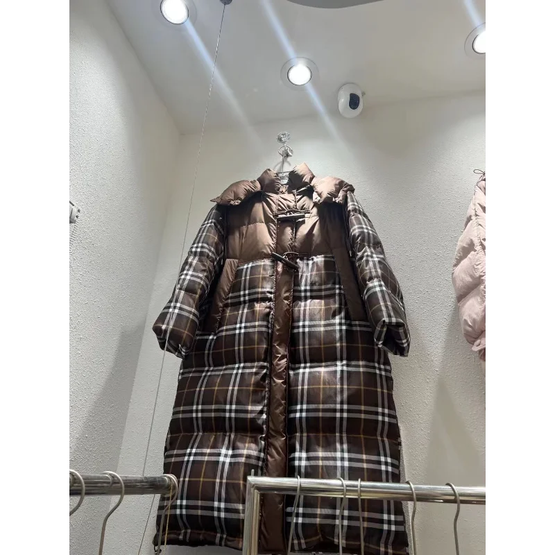 Winter neue Daunen jacken Damen Puffer Mäntel dicke wind dichte warme Oberbekleidung Plaid Patchwork Kapuze lange Damen Daunen Parker