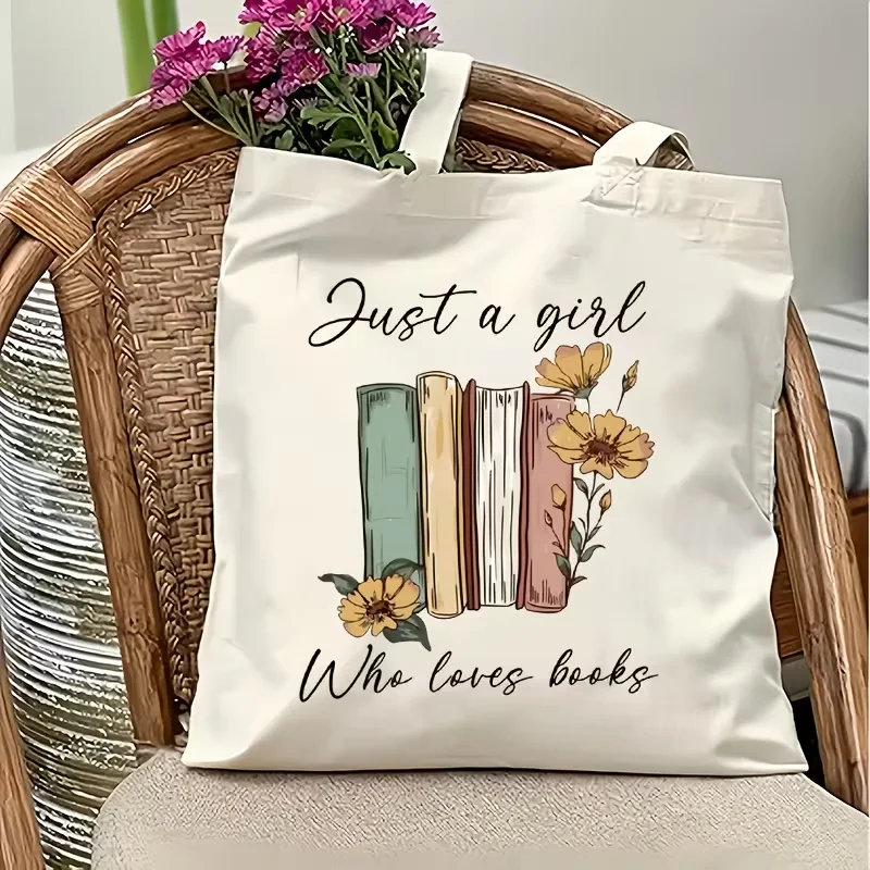 

Women's Book Lover Tote Bag with "Just A Who Loves Books" Print - Elegant Floral Book Design Daily Commute Travel Shopping Gift