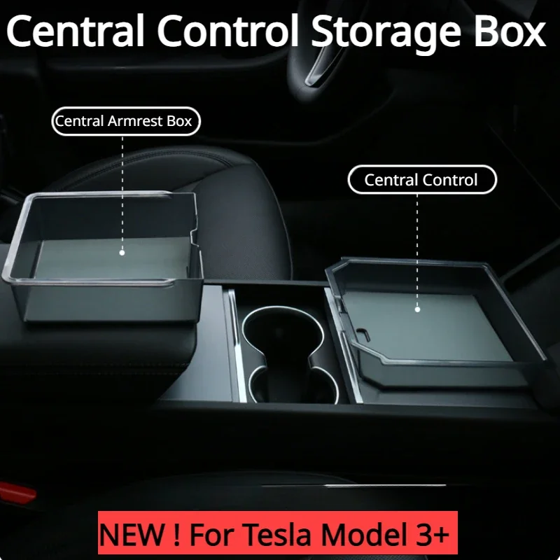 For Tesla Model 3 High land 2024 Ice Crystal Central Control Armrest Center Console Transparent Storage Box Car Accessories