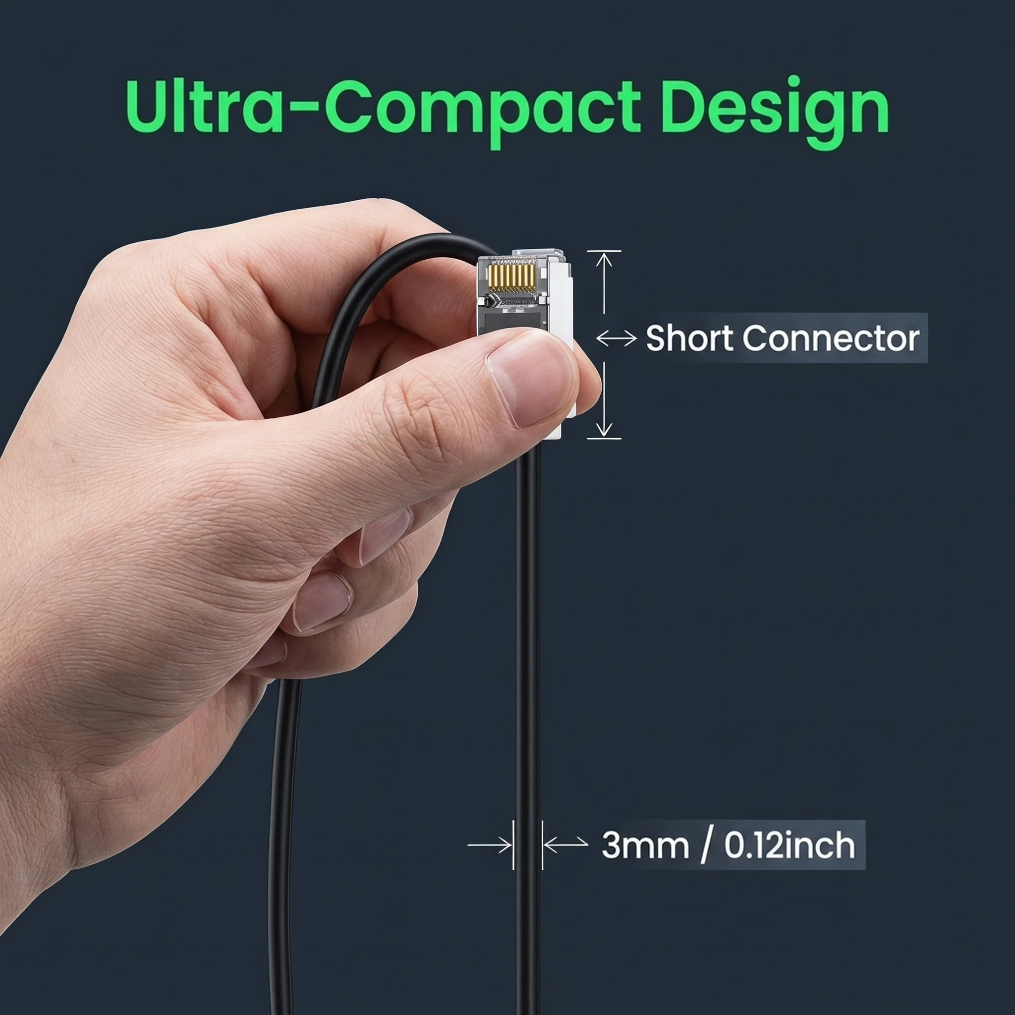 Cat6A FTP Ultra Thin Ethernet Patch Cable 10Gbps, 3mm OD Short Body RJ45 High Speed Network Cable for Desktop, Server Cabinet