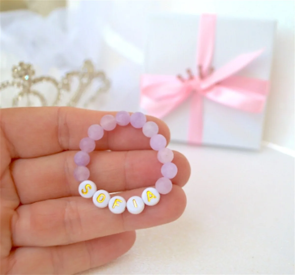 Purple Baby Bracelet, Morganite Gemstone, Unicorn Bracelet, Personalized Infant Bracelet, Baby Shower Gift, Girl Bracelet, Toddl