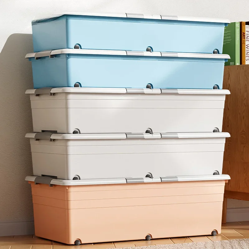 Double Underbed Storage Box with Wheels, Flat Clothing Quilt Storage Artifact, Home Sorting Box, Bed Under Storage Box