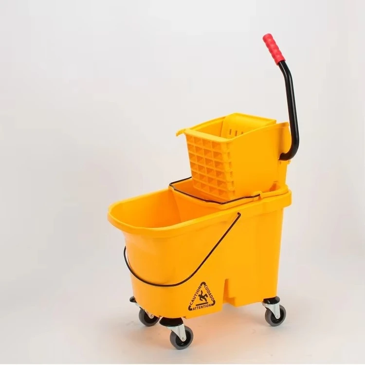 Yellow 40L Water Mopping Combo System with Hand Cleaning Cart Squeeze Mop Bucket and Wringer Wheels for Hotels