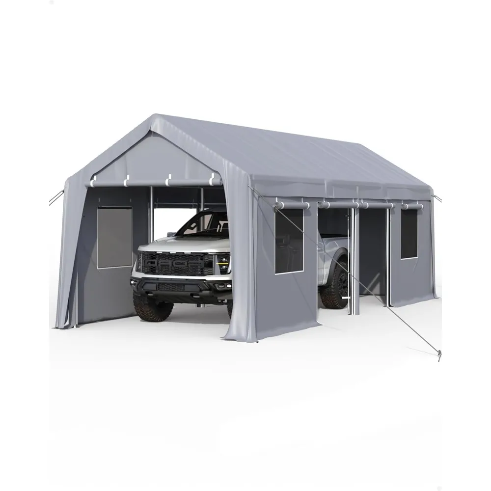 

13'x25' Oversized Carport, 10 x 1.0 mm Steel Poles & 180 g PE Waterproof Canopy, Heavy Duty Portable Garage for Full-Size