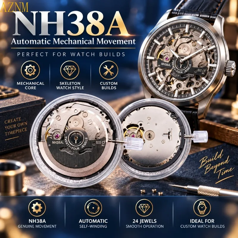 NH38A Movimento per Orologio Meccanico Scheletrato a Tre Lancette Calibro Parti di Ricambio per Riparazione Orologi Fai-da-te Movimento a Carica Automatica per la Costruzione di Orologi Personalizzati