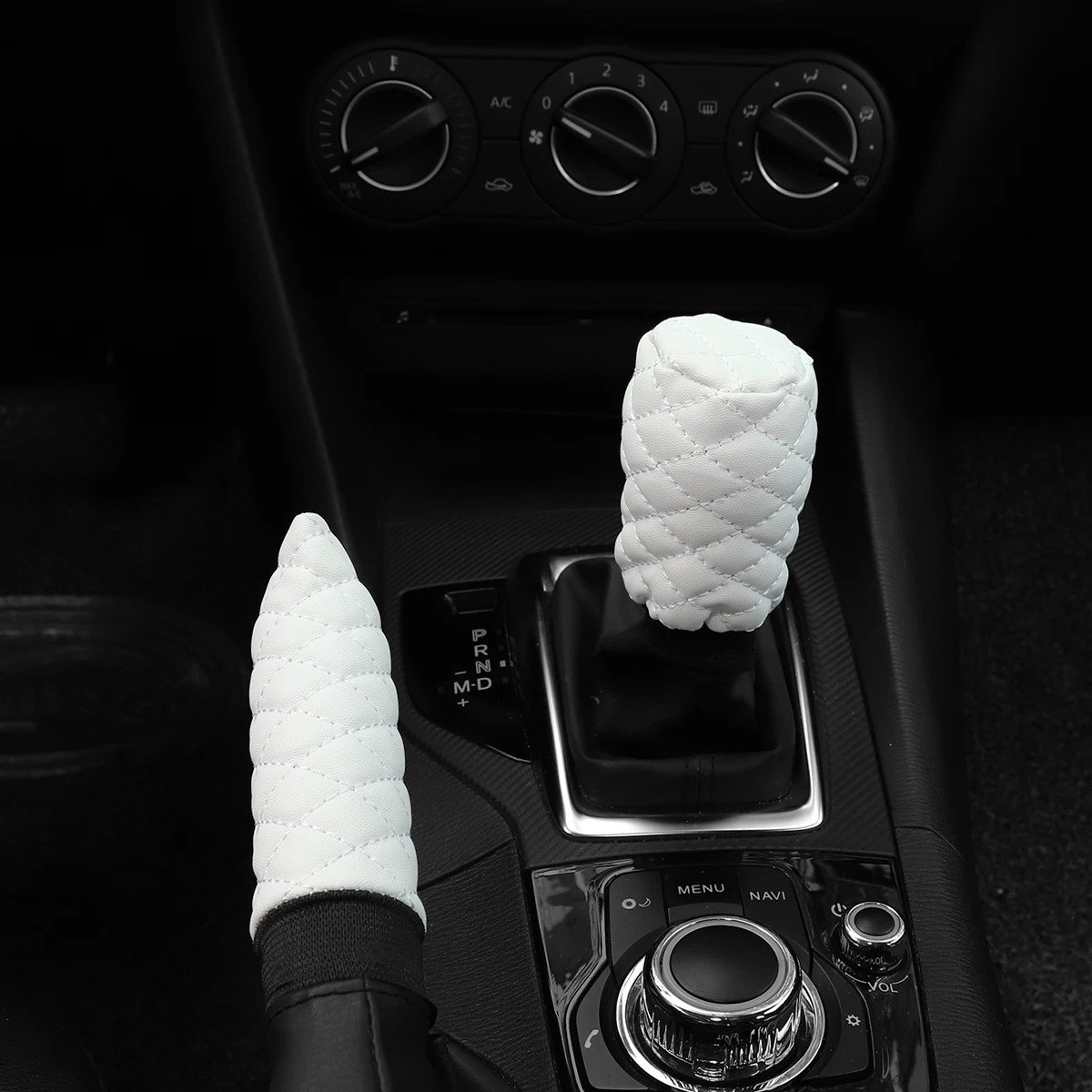 2 Sets PU Leather Stereo Embroidery Car Handbrake Cover Handle Set Manual Gear General Automotive Supplies
