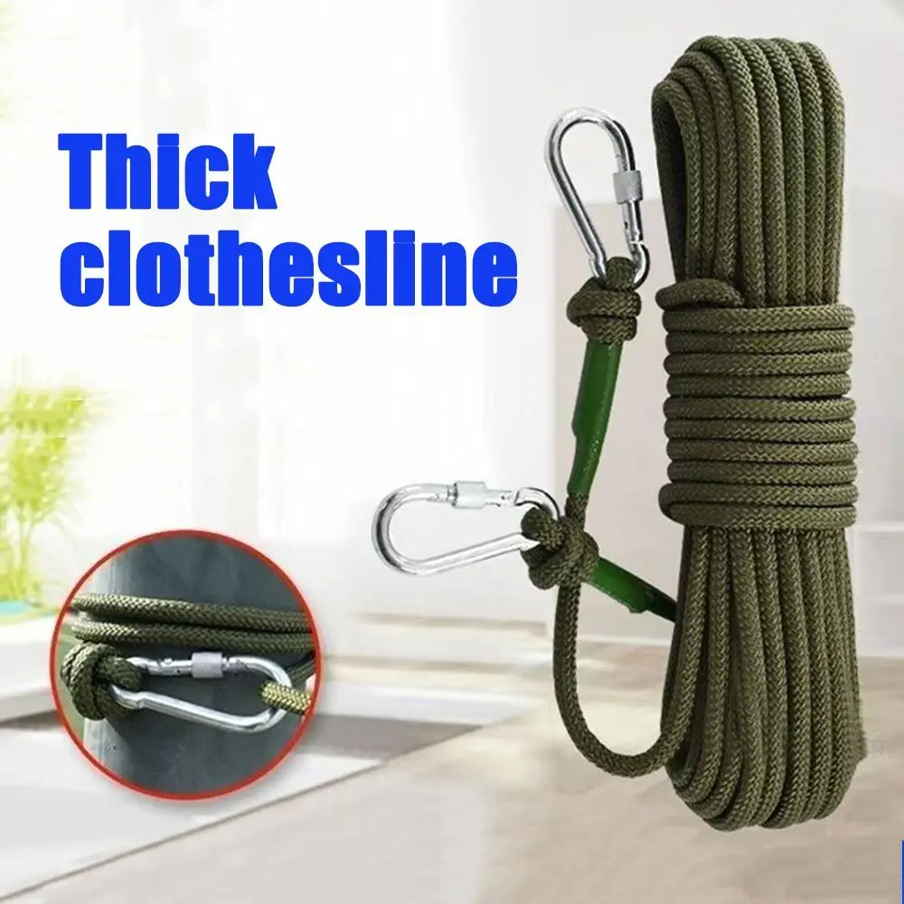 Portable 10M/20M Wire Rope Clothesline Thicken 8MM Clothes Drying Rope with 2 Hooks Windproof Laundry Hanging String Bathroom