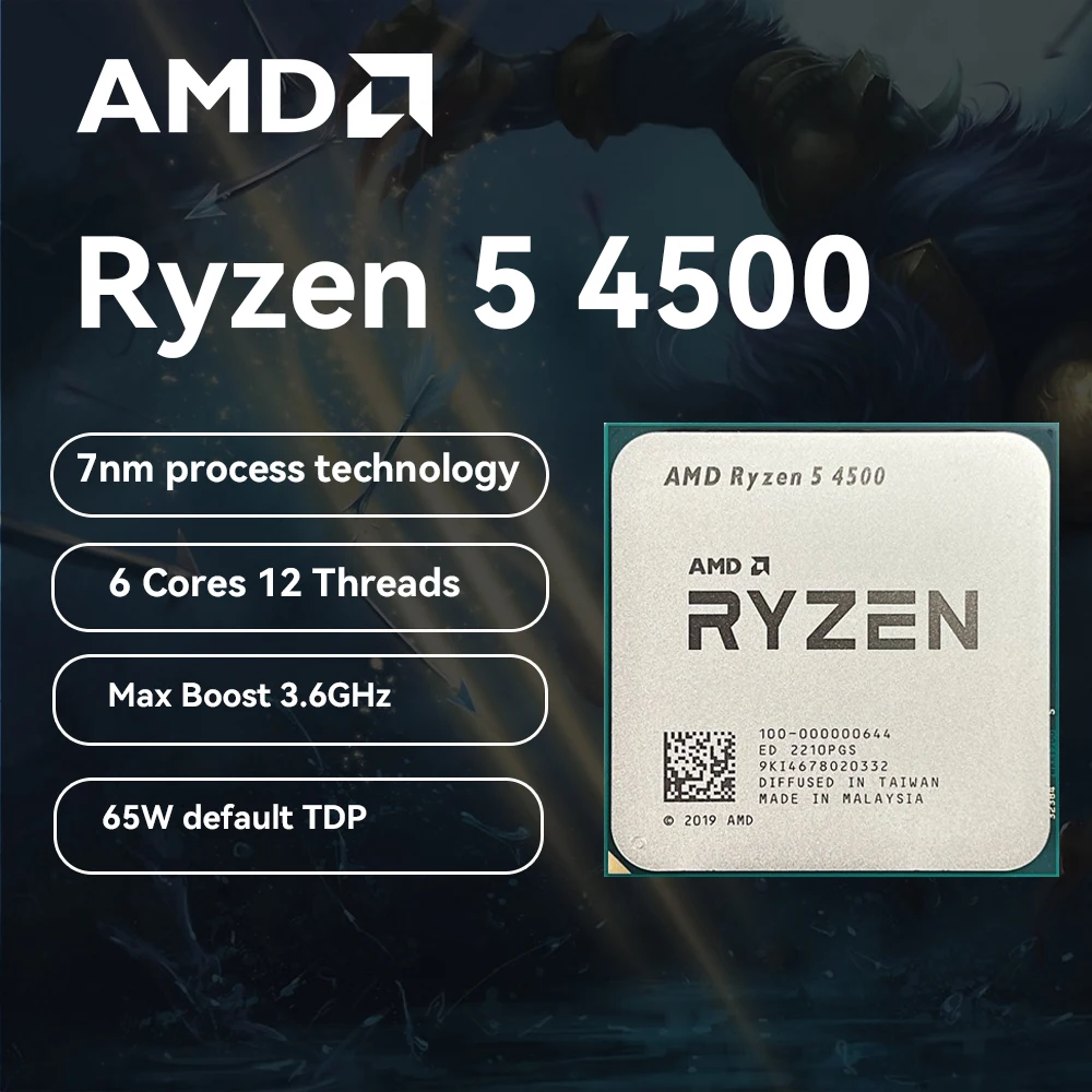 Processador de jogos de marca amd ryzen 5 4500 cpu r5 4500 100% 6 núcleos 12 threads 3.6ghz 7nm l3 = 8m soquete de cache de jogo am4 sem ventilador