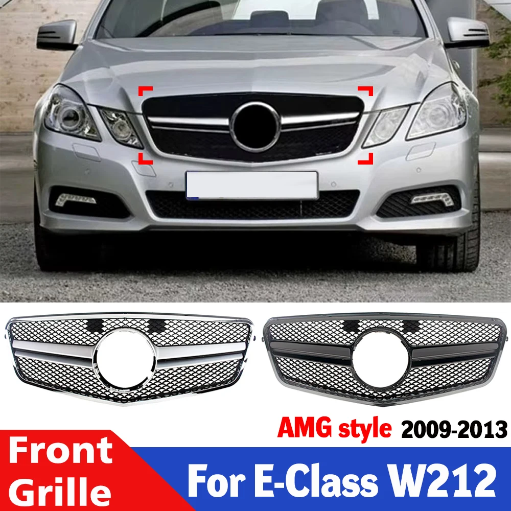 

For Mercedes W212 AMG Style Front Grille Gloss Black Panamericana Mesh Replace OEM 2009 2010 2011 2012 2013