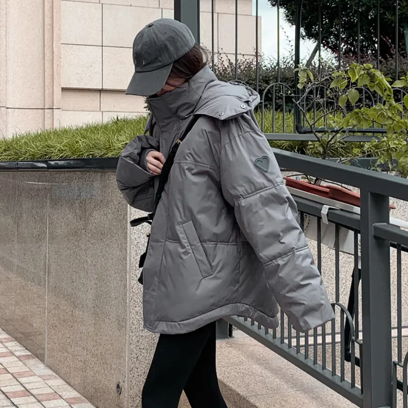 Oversize Jacket for Women Zipper Winter Hooded Parkas Loose Thick Winter Padded Cotton Coat Casual Fashion Outwear Tops