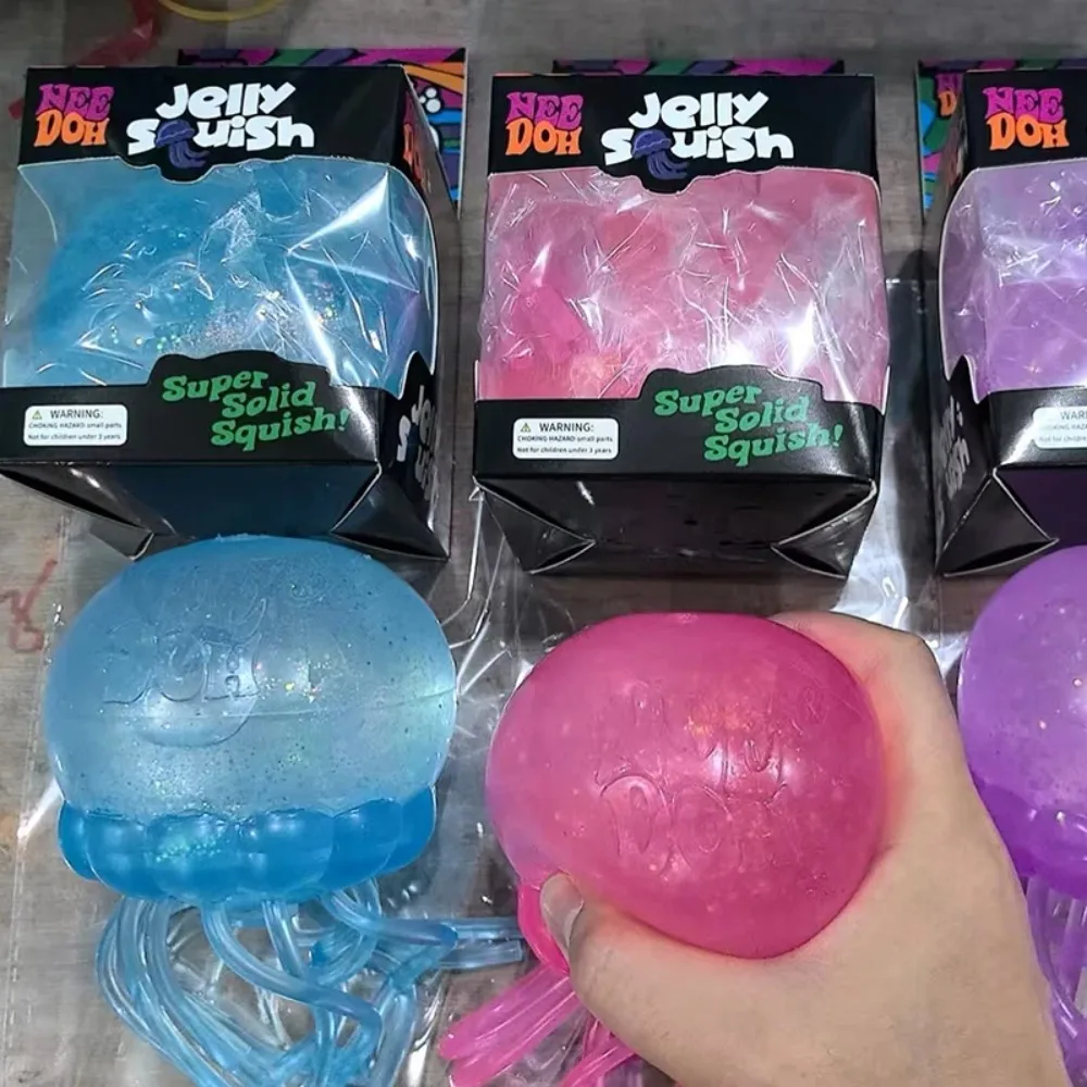 NeeDoh Trending Jellyfish & Cube Squish Toy, Soft Jelly Squeeze Stress Relief Fidget Toy,Sensory NeeDoh for Kids & Adults
