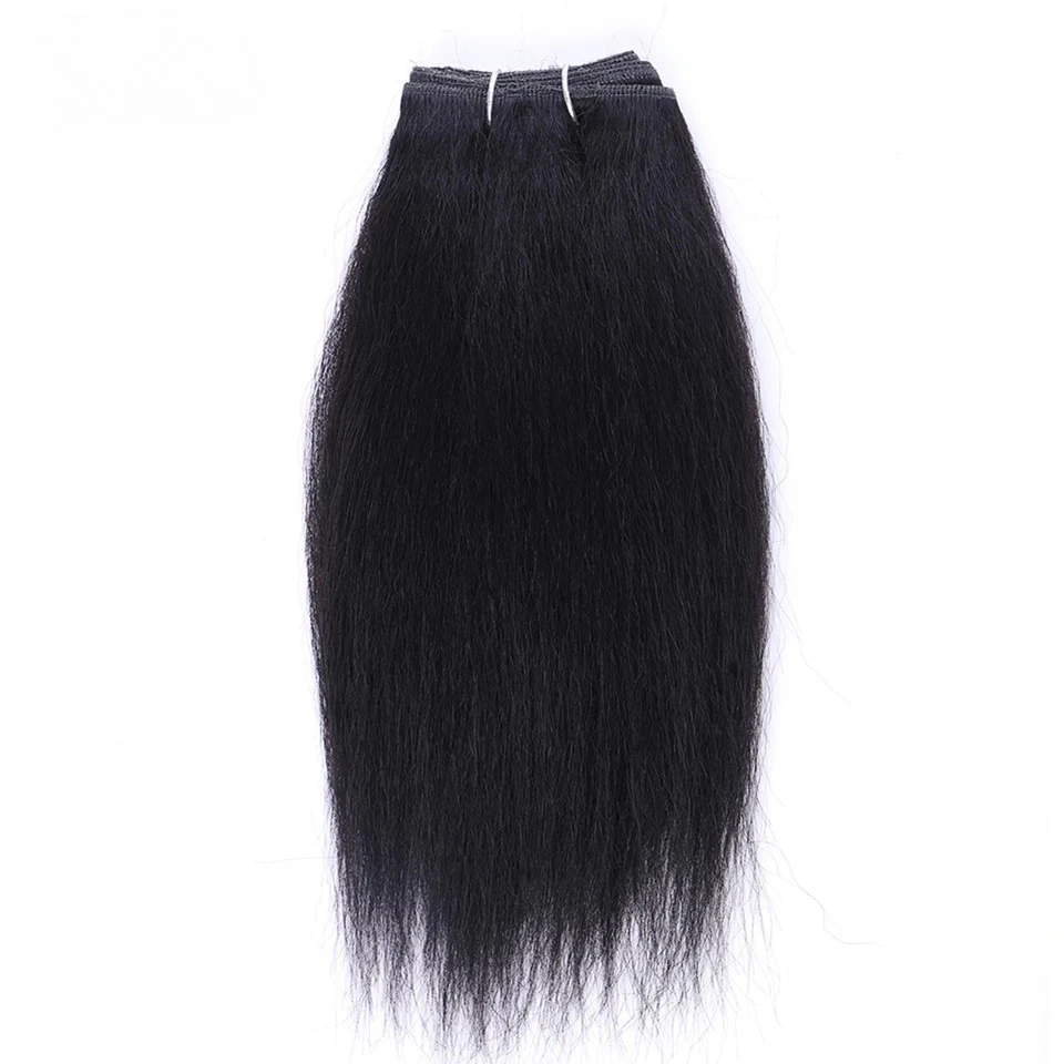 Debut Peruvian 3Pcs Kinky Straight Weaving Bundles Nature Black And Brown 4# Short Yaki Straight Bundles Full End Remy Hair