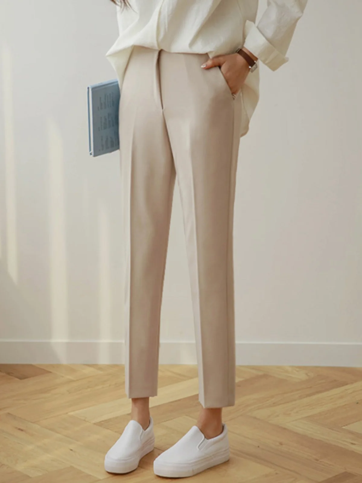 

Women's High Waist Straight Leg Suit Pants Draped ing Pants Workwear Korean Sle Commute Faion Casual Trousers