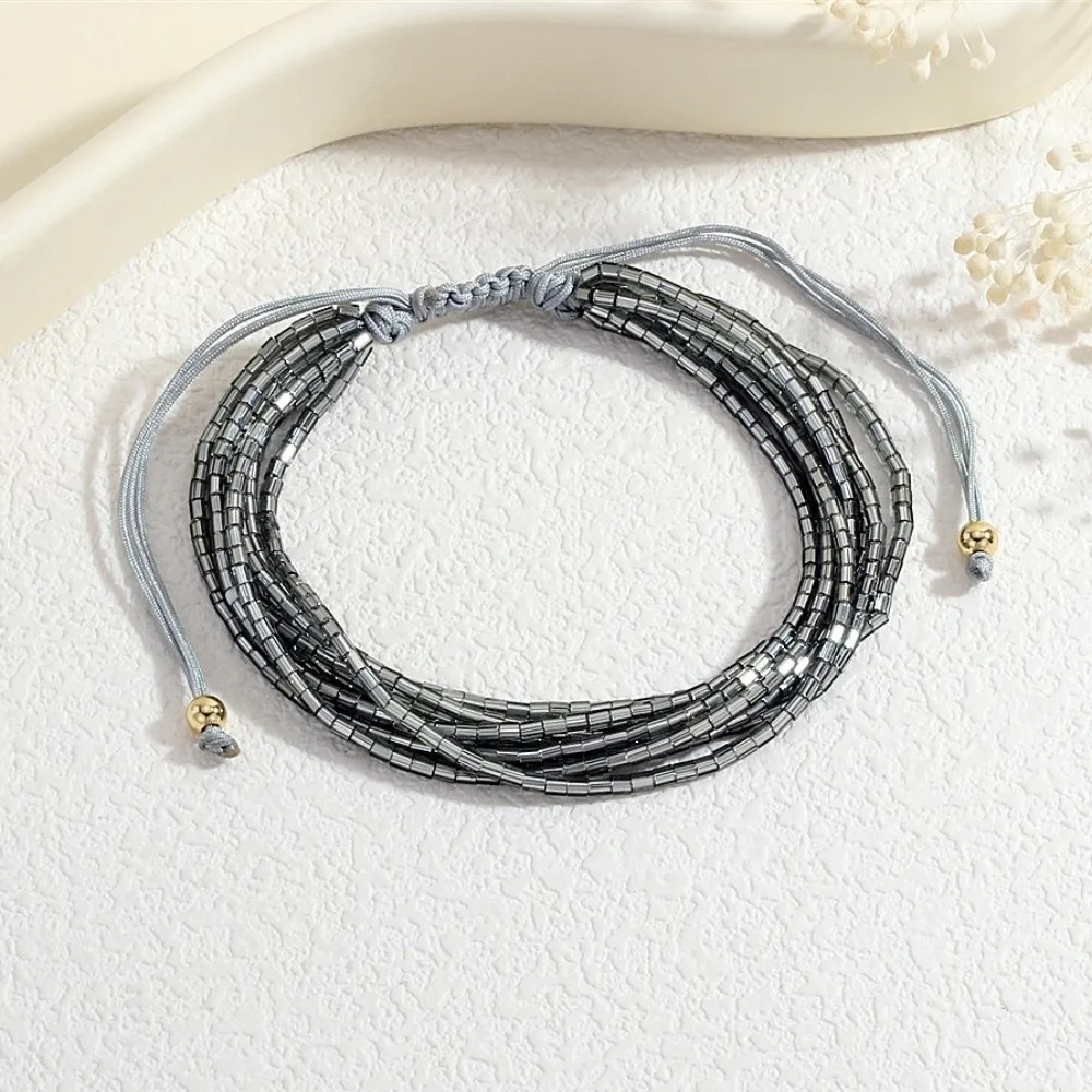 Simple Stackable Thin Beads Bracelets Boho Handmade Bohemian Style Hand Chains Adjustable Colorful Multilayer Bracelets Girls