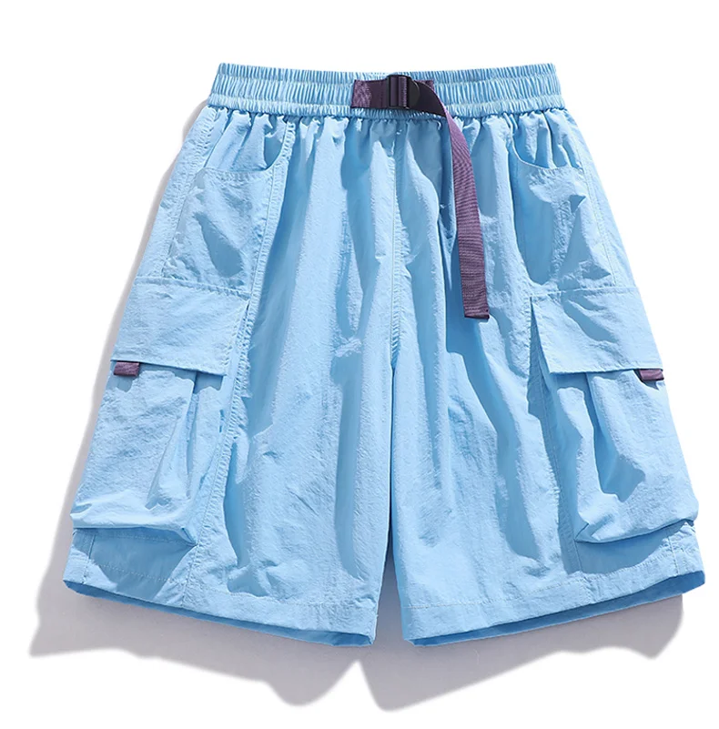 Skateboard-Shorts für Damen, Sommer, lässig, lockere Shorts mit Gürtel, Herren, große Tasche, Cargo-Shorts, atmungsaktiv, Bermuda, gerade Shorts – Detail 8