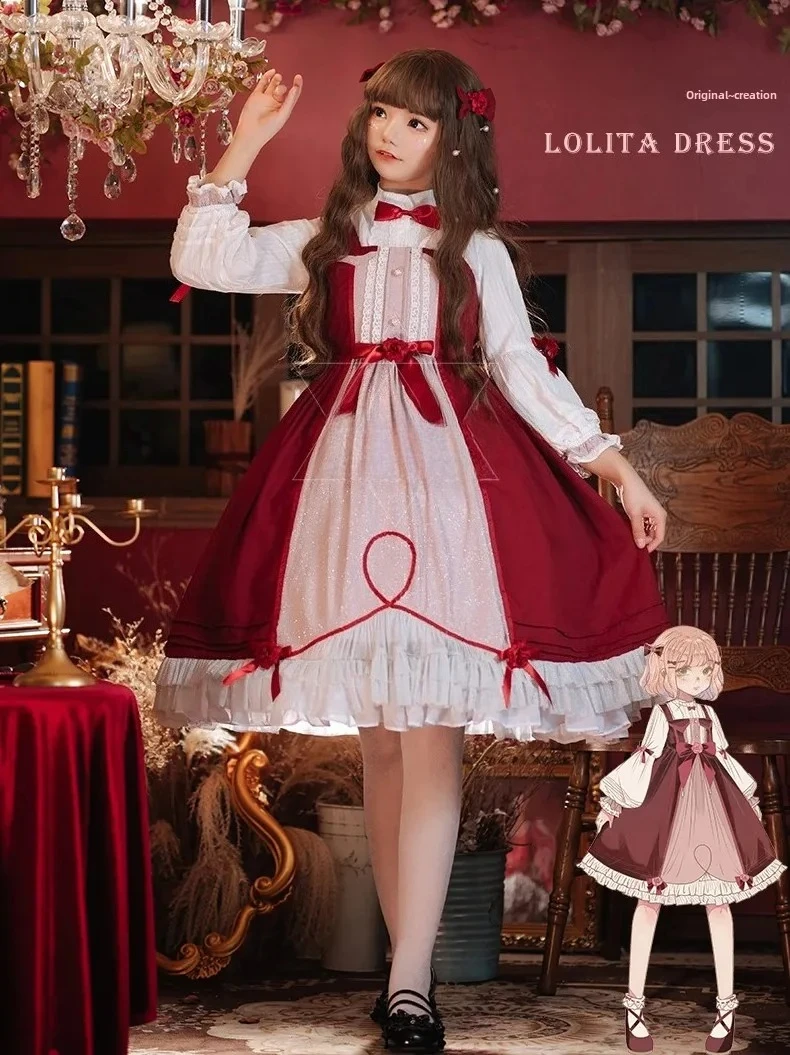 Original Little Bunny Lace JSK Dress Japanese Style Anime Cosplay Dress 2025 Lolita Floral Tank Dress For Daily Wear dsf2s