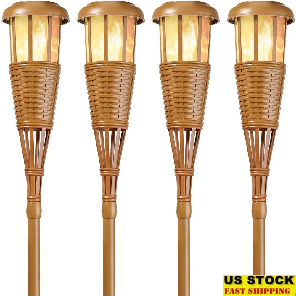 

Solar Flickering LED Torches Outdoor Lighting Dusk to Dawn Tiki Torch Solar Powered Dancing Flame Adjustable Height 4 Pack