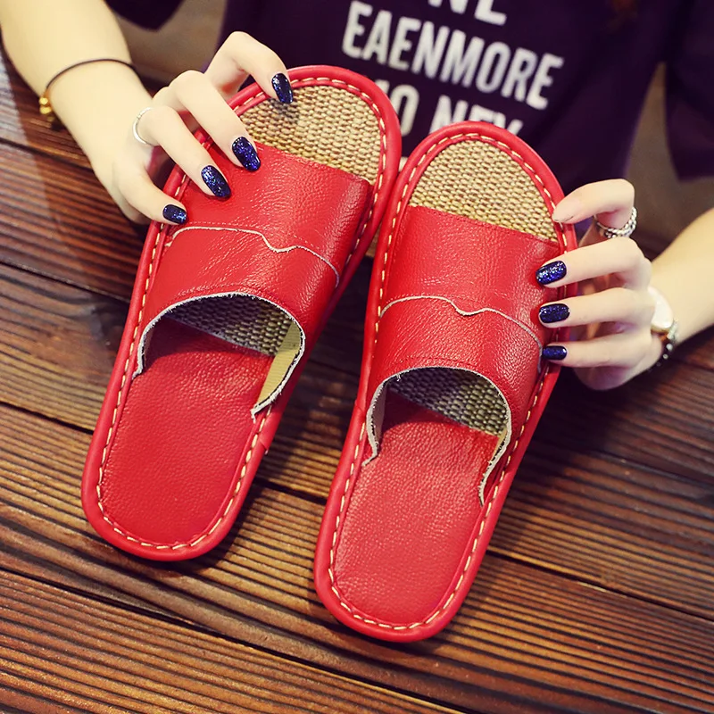 Couple Slippers Genuine Leather Cowhide Men Women\'s Slippers Spring Summer Non-Slip Flats Shoes Comfortable Soft Beach Shoes