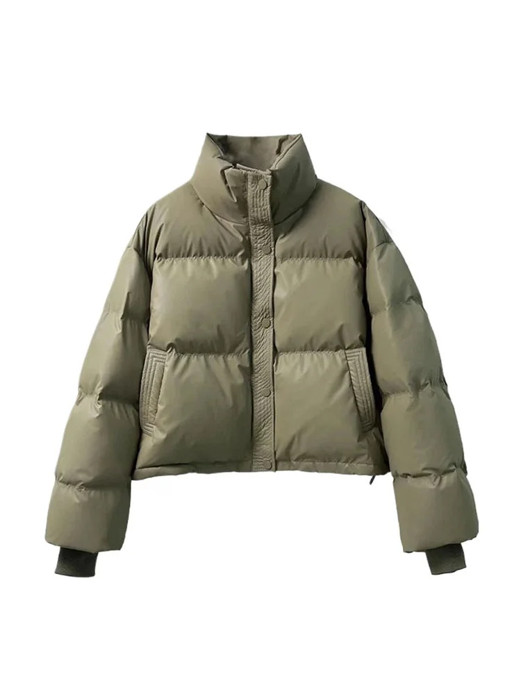 Women's ort PU Leather Cotton Jaet Bread Sle Coat Korean Version Loose Fit Winter Warm Thiened Zipper Closure Pure Color