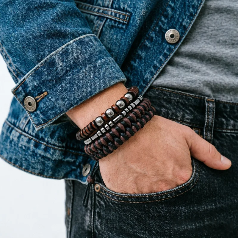 Hiphop Rock 3Pcs/Set Men Bracelet Apparel Accessories Handmade Braided Adjustable Elastic Beaded Braslet Cool Street Homme Joias