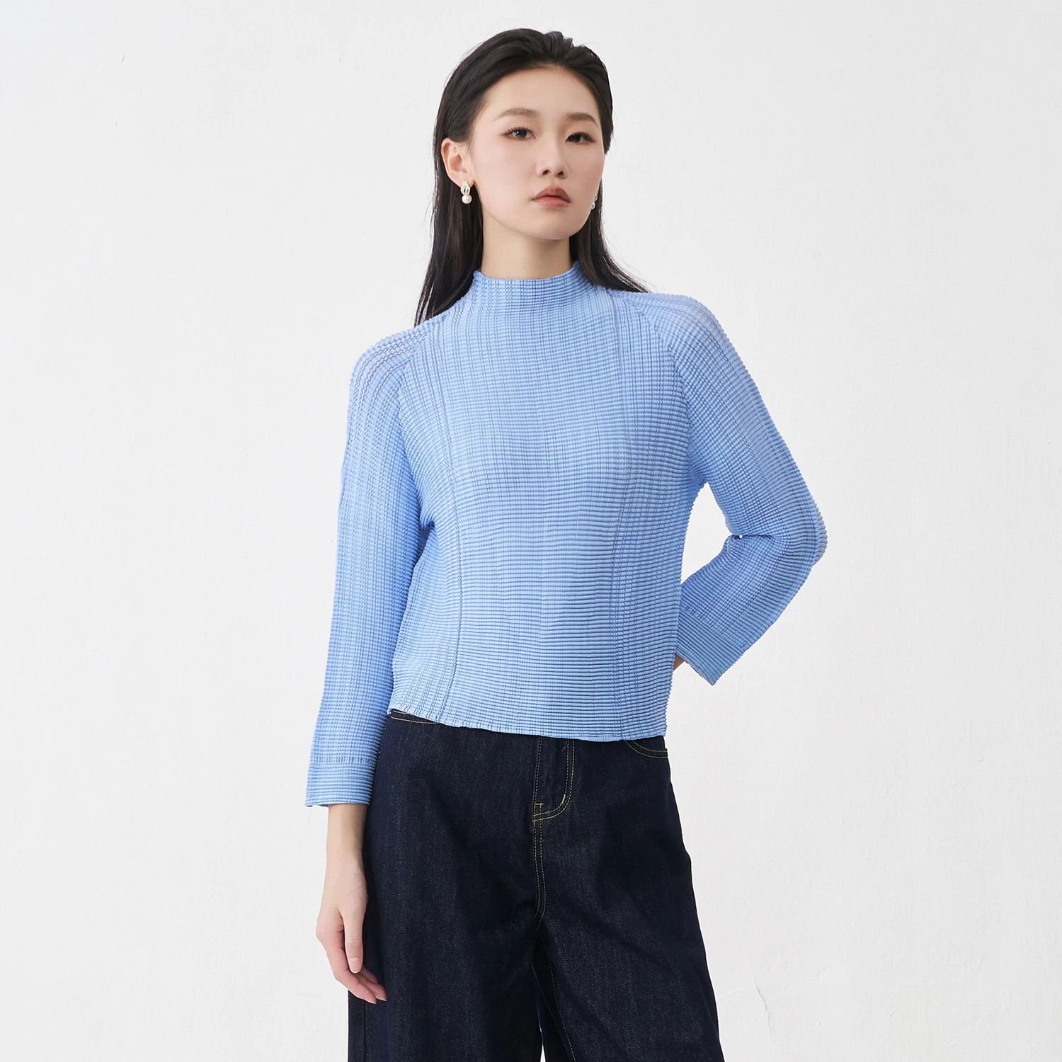 

Женская одежда оптом Miyake плиссированные топы высокого качества эластичные повседневные футболки с длинными рукавами для женщин