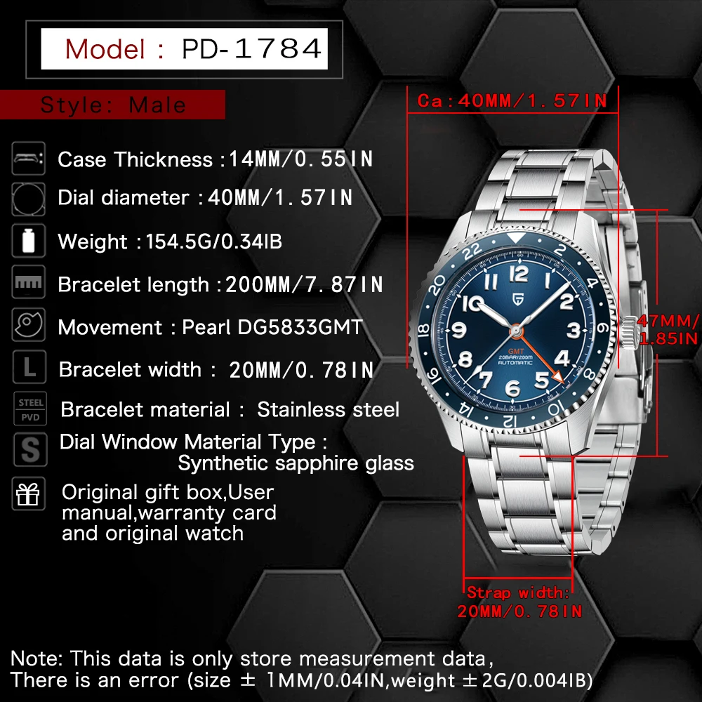 PAGANI DESIGN 2026 NEW GMT Automatic Watch PD1784  Pearl DG5833GMT Mechanically Watch Sapphire Top Brand Sapphire Luxury Clock
